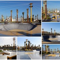 Betonfarbe Skatepark X-Dubai, Sichtbeton, farbiger Beton schwarz gelb